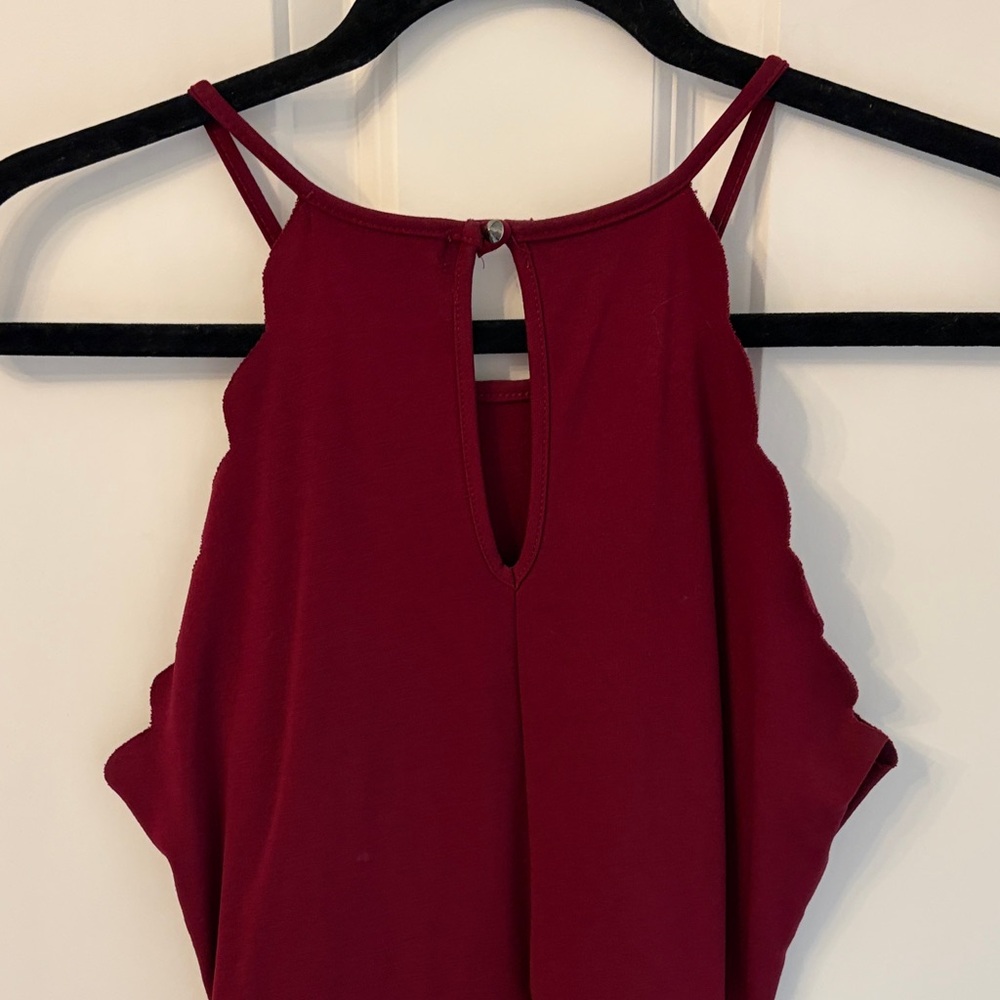 Burgundy Scallop Halter Dress - Picture 2 of 3